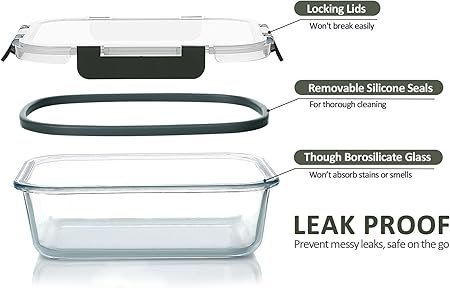 M MCIRCO 5Packs 36 Oz Glass Meal Prep Containers with Snap Locking Lids Glass