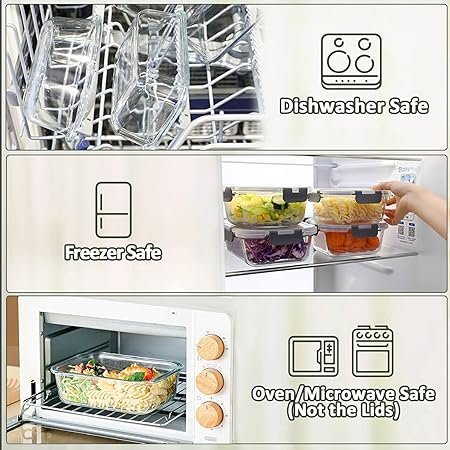 M MCIRCO 5Packs 36 Oz Glass Meal Prep Containers with Snap Locking Lids Glass